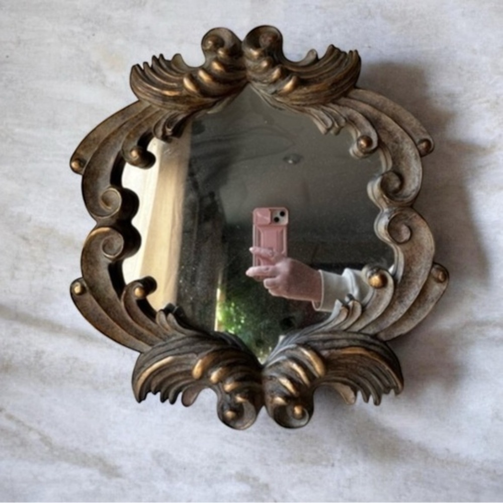 Elegant Gold Ornate Wall Mirror 14.5”x15.5”